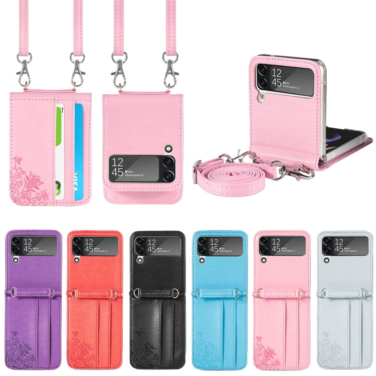 For Samsung Galaxy Z Flip 5G Diagonal Lanyard Embossed Card Phone Case(Silver) - Galaxy Phone Cases by buy2fix | Online Shopping UK | buy2fix