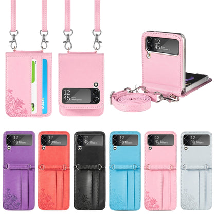 For Samsung Galaxy Z Flip 5G Diagonal Lanyard Embossed Card Phone Case(Silver) - Galaxy Phone Cases by buy2fix | Online Shopping UK | buy2fix