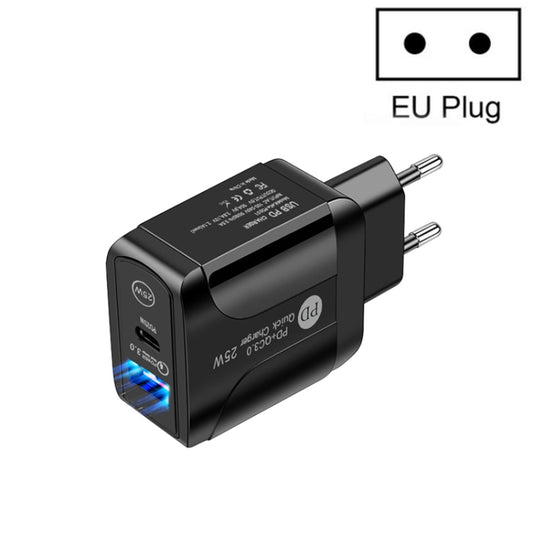 PD25W USB-C / Type-C + QC3.0 USB Dual Ports Fast Charger, EU Plug(Black) - USB Charger by buy2fix | Online Shopping UK | buy2fix