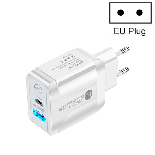 PD25W USB-C / Type-C + QC3.0 USB Dual Ports Fast Charger, EU Plug(White) - USB Charger by buy2fix | Online Shopping UK | buy2fix