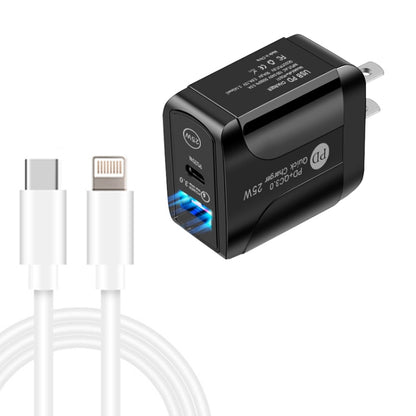 PD25W USB-C / Type-C + QC3.0 USB Dual Ports Fast Charger with USB-C to 8 Pin Data Cable, US Plug(Black) - USB Charger by buy2fix | Online Shopping UK | buy2fix