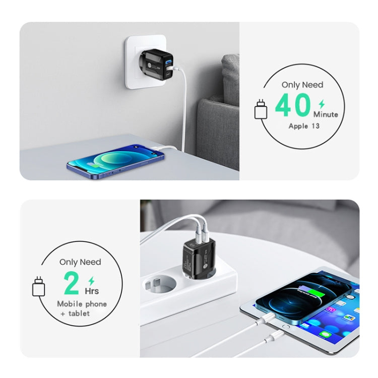 PD25W USB-C / Type-C + QC3.0 USB Dual Ports Fast Charger with USB-C to 8 Pin Data Cable, EU Plug(White) - USB Charger by buy2fix | Online Shopping UK | buy2fix
