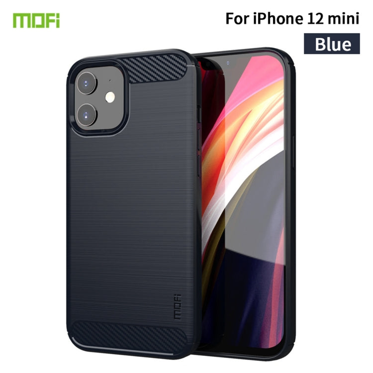 For iPhone 12 mini MOF Gentleness Series Brushed Texture Carbon Fiber Soft TPU Case (Blue) - iPhone 12 mini Cases by MOFI | Online Shopping UK | buy2fix