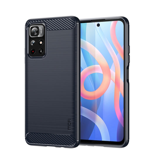 For Xiaomi Redmi Note11 / Poco M4 Pro 5G MOFI Gentleness Series Brushed Texture Carbon Fiber Soft TPU Phone Case(Blue) - Xiaomi Cases by MOFI | Online Shopping UK | buy2fix
