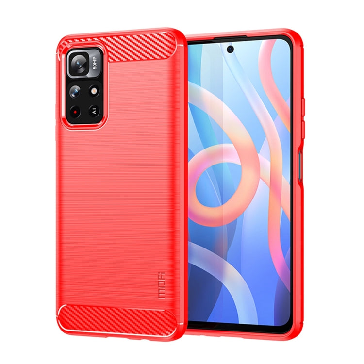 For Xiaomi Redmi Note11 / Poco M4 Pro 5G MOFI Gentleness Series Brushed Texture Carbon Fiber Soft TPU Phone Case(Red) - Xiaomi Cases by MOFI | Online Shopping UK | buy2fix