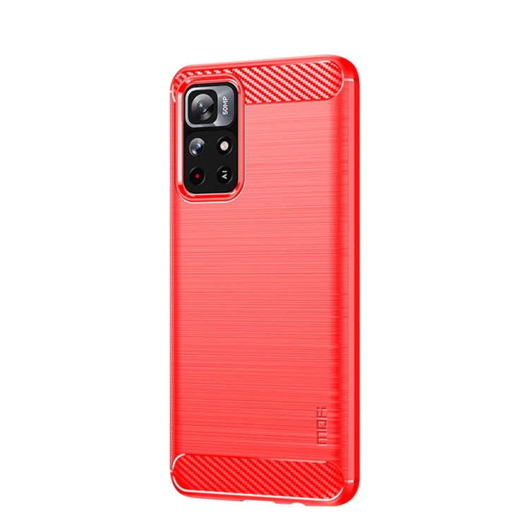 For Xiaomi Redmi Note11 / Poco M4 Pro 5G MOFI Gentleness Series Brushed Texture Carbon Fiber Soft TPU Phone Case(Red) - Xiaomi Cases by MOFI | Online Shopping UK | buy2fix