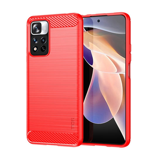 For Xiaomi Redmi Note11 Pro / Note 11 Pro+ MOFI Gentleness Series Brushed Texture Carbon Fiber Soft TPU Phone Case(Red)