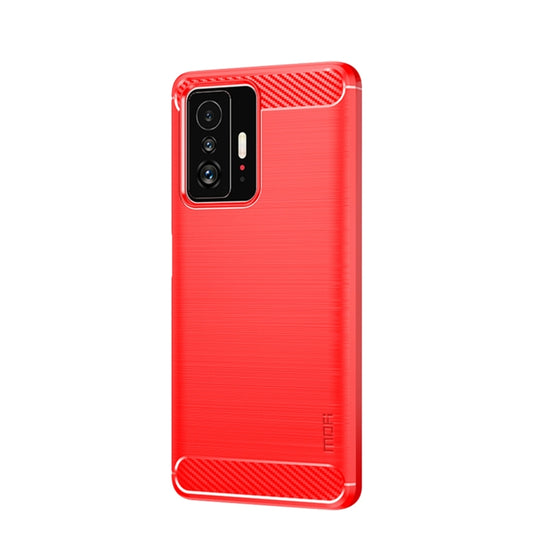 For Xiaomi Mi 11T / 11T Pro MOFI Gentleness Series Brushed Texture Carbon Fiber Soft TPU Phone Case(Red) - Xiaomi Cases by MOFI | Online Shopping UK | buy2fix