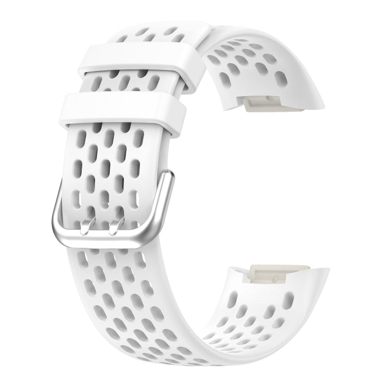 For Fitbit Charge 5 Monochromatic Breathable Silicone Watch Band(White) - Watch Bands by buy2fix | Online Shopping UK | buy2fix