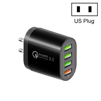 QC-04 QC3.0 + 3 x USB 2.0 Multi-ports Charger for Mobile Phone Tablet, US Plug(Black) - USB Charger by buy2fix | Online Shopping UK | buy2fix