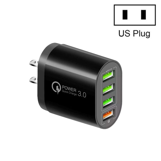 QC-04 QC3.0 + 3 x USB 2.0 Multi-ports Charger for Mobile Phone Tablet, US Plug(Black) - USB Charger by buy2fix | Online Shopping UK | buy2fix
