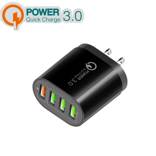 QC-04 QC3.0 + 3 x USB 2.0 Multi-ports Charger for Mobile Phone Tablet, US Plug(Black) - USB Charger by buy2fix | Online Shopping UK | buy2fix