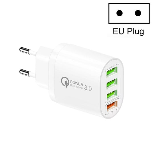 QC-04 QC3.0 + 3 x USB 2.0 Multi-ports Charger for Mobile Phone Tablet, EU Plug(White) - USB Charger by buy2fix | Online Shopping UK | buy2fix