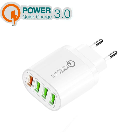 QC-04 QC3.0 + 3 x USB 2.0 Multi-ports Charger for Mobile Phone Tablet, EU Plug(White) - USB Charger by buy2fix | Online Shopping UK | buy2fix