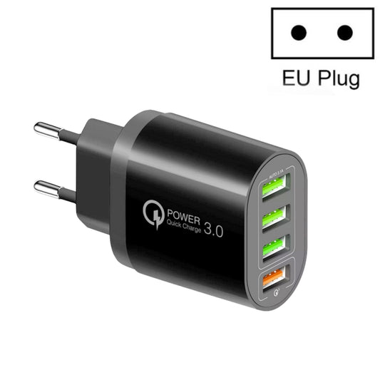 QC-04 QC3.0 + 3 x USB 2.0 Multi-ports Charger for Mobile Phone Tablet, EU Plug(Black) - USB Charger by buy2fix | Online Shopping UK | buy2fix