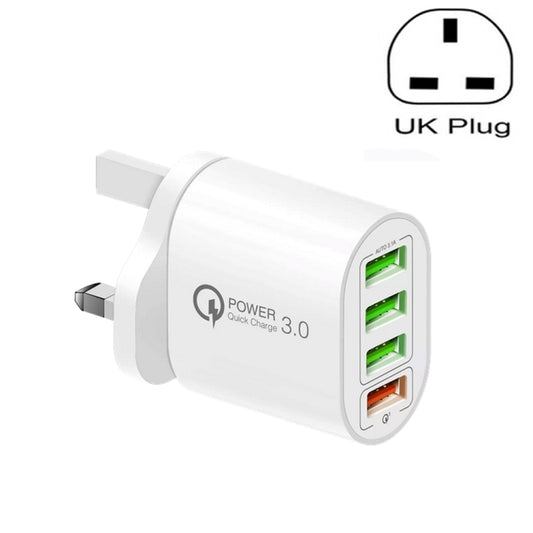 QC-04 QC3.0 + 3 x USB 2.0 Multi-ports Charger for Mobile Phone Tablet, UK Plug(White) - USB Charger by buy2fix | Online Shopping UK | buy2fix