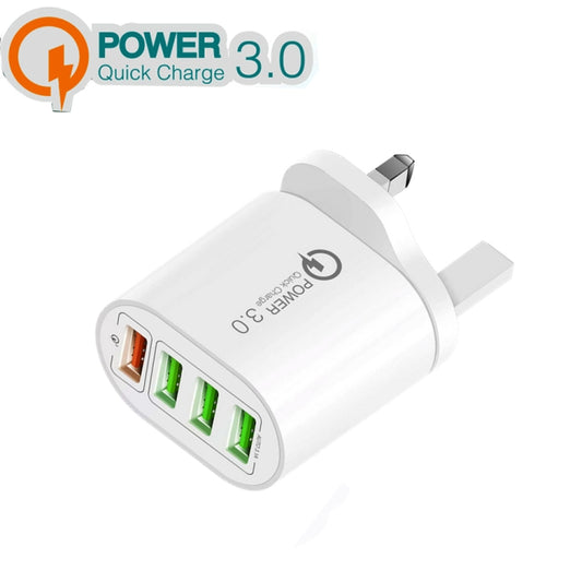 QC-04 QC3.0 + 3 x USB 2.0 Multi-ports Charger for Mobile Phone Tablet, UK Plug(White) - USB Charger by buy2fix | Online Shopping UK | buy2fix