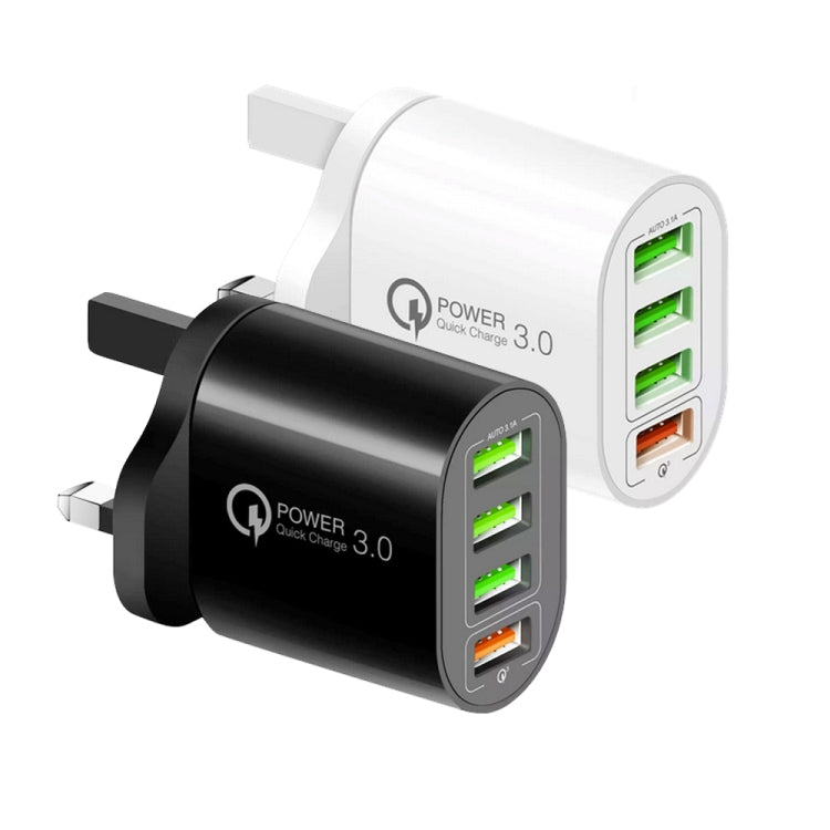 QC-04 QC3.0 + 3 x USB 2.0 Multi-ports Charger for Mobile Phone Tablet, UK Plug(Black) - USB Charger by buy2fix | Online Shopping UK | buy2fix