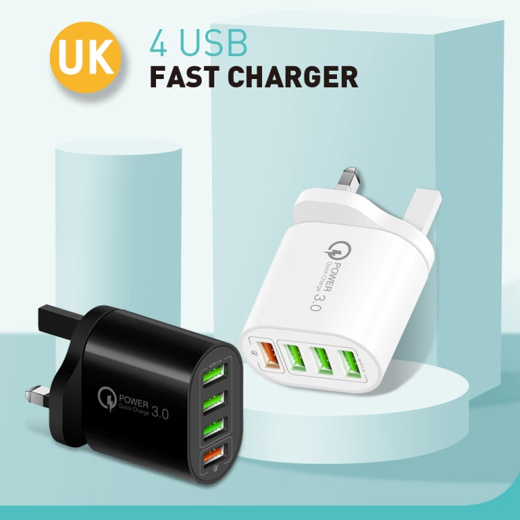 QC-04 QC3.0 + 3 x USB 2.0 Multi-ports Charger for Mobile Phone Tablet, UK Plug(Black) - USB Charger by buy2fix | Online Shopping UK | buy2fix