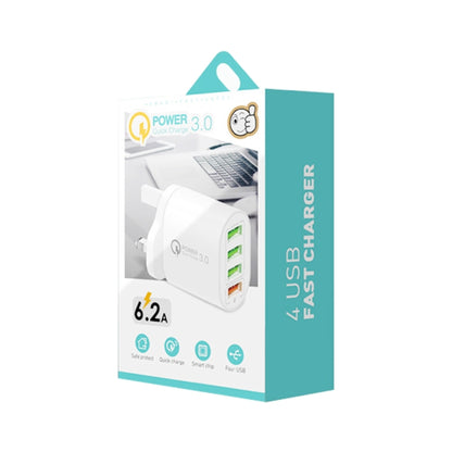 QC-04 QC3.0 + 3 x USB 2.0 Multi-ports Charger for Mobile Phone Tablet, UK Plug(Black) - USB Charger by buy2fix | Online Shopping UK | buy2fix
