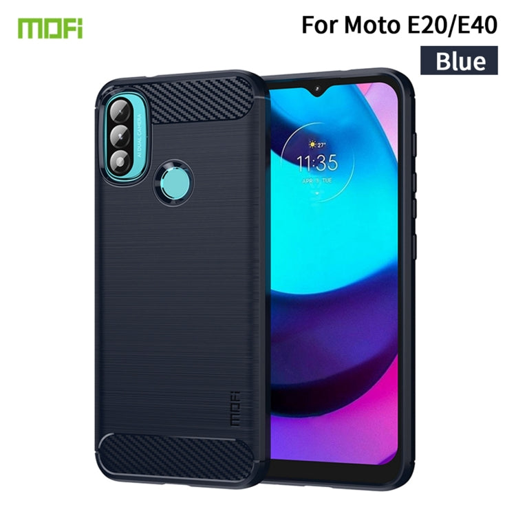 For Motorola Moto E20 / E30 / E40 MOFI Gentleness Series Brushed Texture Carbon Fiber Soft TPU Case(Blue) - Motorola Cases by MOFI | Online Shopping UK | buy2fix