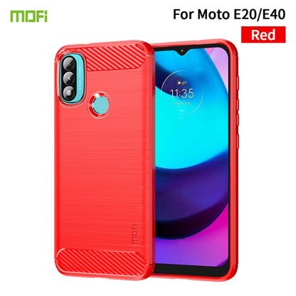For Motorola Moto E20 / E30 / E40 MOFI Gentleness Series Brushed Texture Carbon Fiber Soft TPU Case(Red) - Motorola Cases by MOFI | Online Shopping UK | buy2fix