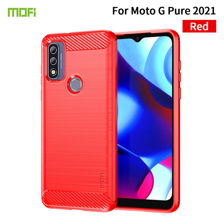 For Motorola Moto G Pure 2021 MOFI Gentleness Series Brushed Texture Carbon Fiber Soft TPU Case(Red) - Motorola Cases by MOFI | Online Shopping UK | buy2fix