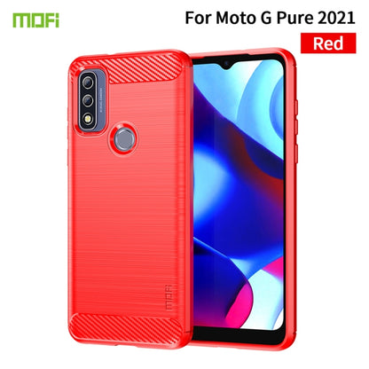 For Motorola Moto G Pure 2021 MOFI Gentleness Series Brushed Texture Carbon Fiber Soft TPU Case(Red) - Motorola Cases by MOFI | Online Shopping UK | buy2fix