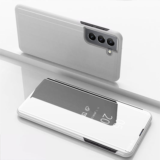 For Samsung Galaxy S22 5G Plated Mirror Horizontal Flip Leather Case with Holder(Silver) - Galaxy S22 5G Cases by buy2fix | Online Shopping UK | buy2fix
