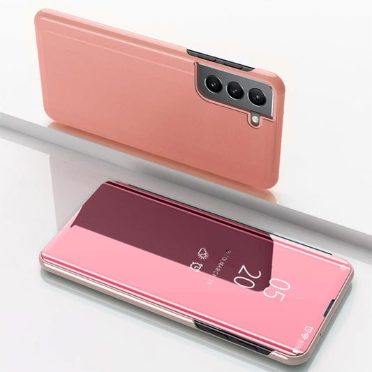 For Samsung Galaxy S22 Plus 5G Plated Mirror Horizontal Flip Leather Case with Holder(Rose Gold) - Galaxy S22+ 5G Cases by buy2fix | Online Shopping UK | buy2fix