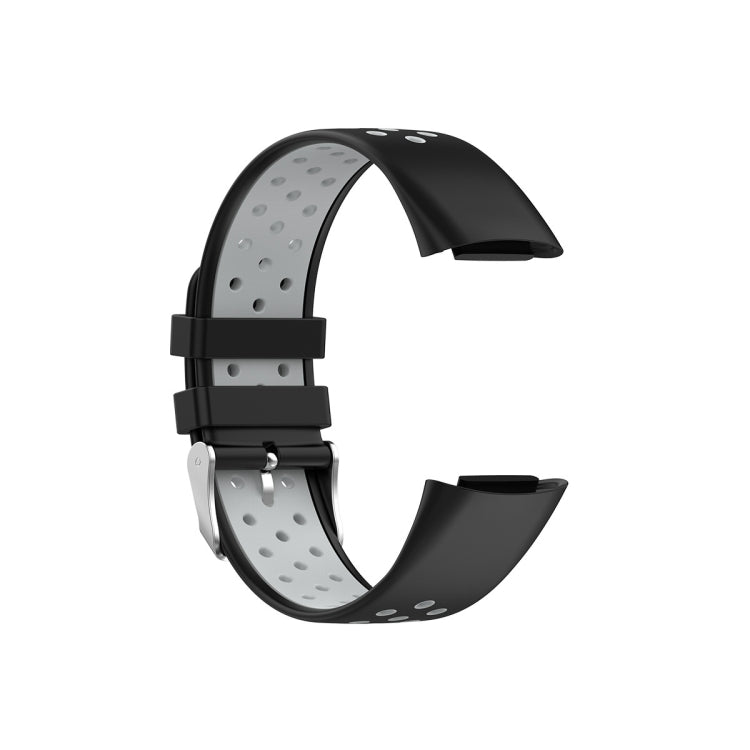 For Fitbit Charge 5 Double Color Metal Buckle Hole Silicone Watch Band(Black Gray) - Watch Bands by buy2fix | Online Shopping UK | buy2fix