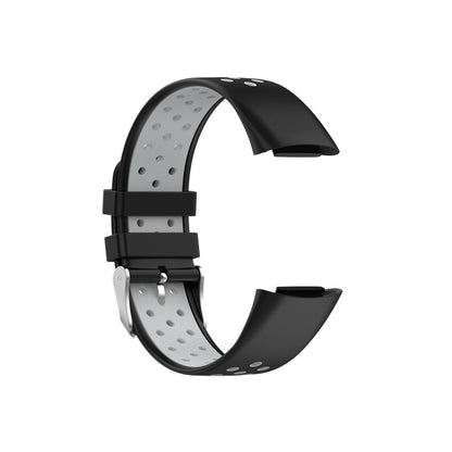 For Fitbit Charge 5 Double Color Metal Buckle Hole Silicone Watch Band(Black Gray) - Watch Bands by buy2fix | Online Shopping UK | buy2fix