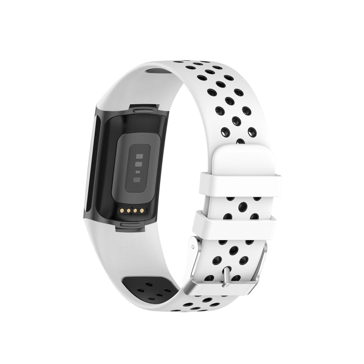 For Fitbit Charge 5 Double Color Metal Buckle Hole Silicone Watch Band(White Black) - Watch Bands by buy2fix | Online Shopping UK | buy2fix