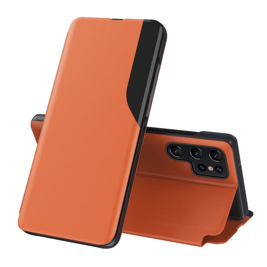 For Samsung Galaxy S22 Ultra 5G Attraction Flip Holder Leather Phone Case(Orange)