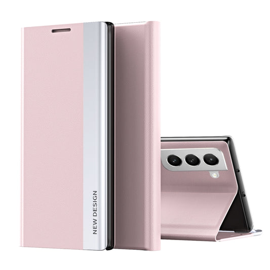 For Samsung Galaxy S22 5G Side Electroplated Magnetic Ultra-Thin Horizontal Flip Leather Case with Holder(Pink) - Galaxy S22 5G Cases by buy2fix | Online Shopping UK | buy2fix