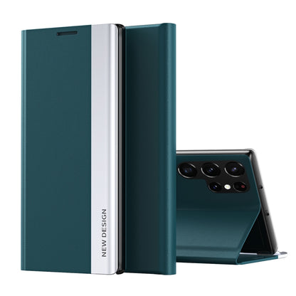 For Samsung Galaxy S22 Ultra 5G Side Electroplated Magnetic Ultra-Thin Horizontal Flip Leather Case with Holder(Green) - Galaxy S22 Ultra 5G Cases by buy2fix | Online Shopping UK | buy2fix