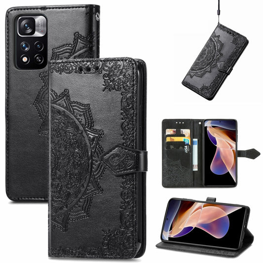 Mandala Flower Embossed Flip Leather Phone Case For Xiaomi Redmi Note 11 Pro / 11 Pro+(Black) by buy2fix