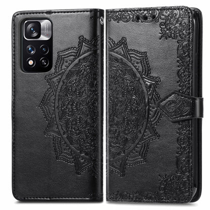 Mandala Flower Embossed Flip Leather Phone Case For Xiaomi Redmi Note 11 Pro / 11 Pro+(Black) by buy2fix