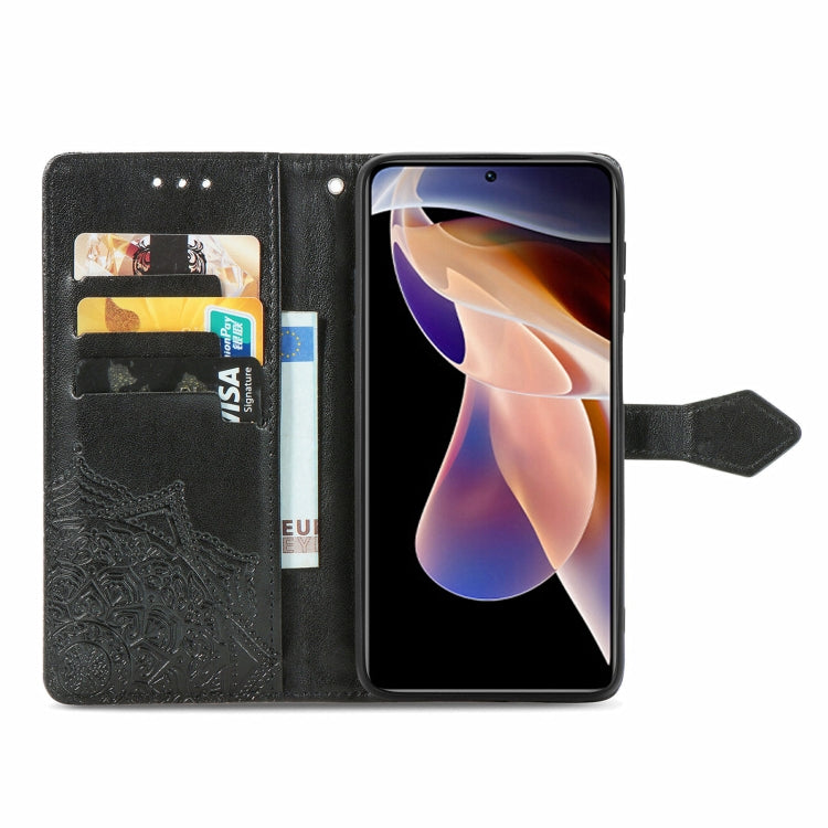 Mandala Flower Embossed Flip Leather Phone Case For Xiaomi Redmi Note 11 Pro / 11 Pro+(Black) by buy2fix