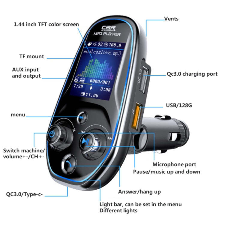 BT29 Color Screen Car Multi-functional Mp3 Player Multi-language Aux Out Card Bluetooth Adapter - Bluetooth Car Kits by buy2fix | Online Shopping UK | buy2fix