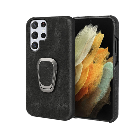 Ring Holder PU Phone Case For Samsung Galaxy S22 Ultra 5G(Black) - Galaxy S22 Ultra 5G Cases by buy2fix | Online Shopping UK | buy2fix