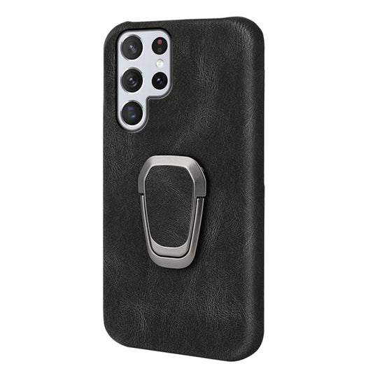 Ring Holder PU Phone Case For Samsung Galaxy S22 Ultra 5G(Black) by buy2fix