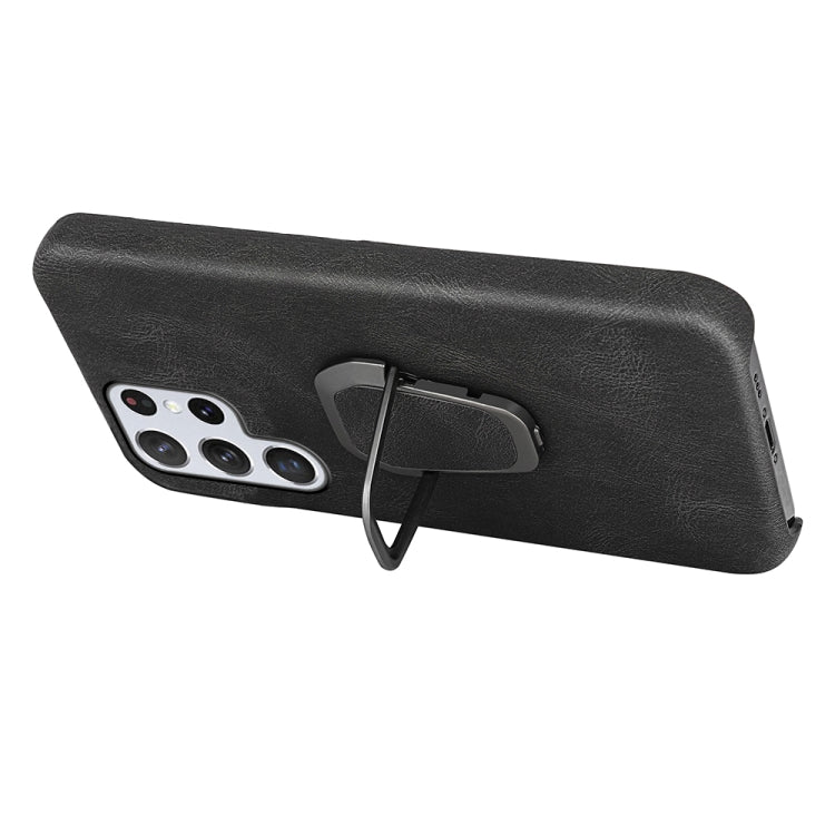 Ring Holder PU Phone Case For Samsung Galaxy S22 Ultra 5G(Black) - Galaxy S22 Ultra 5G Cases by buy2fix | Online Shopping UK | buy2fix