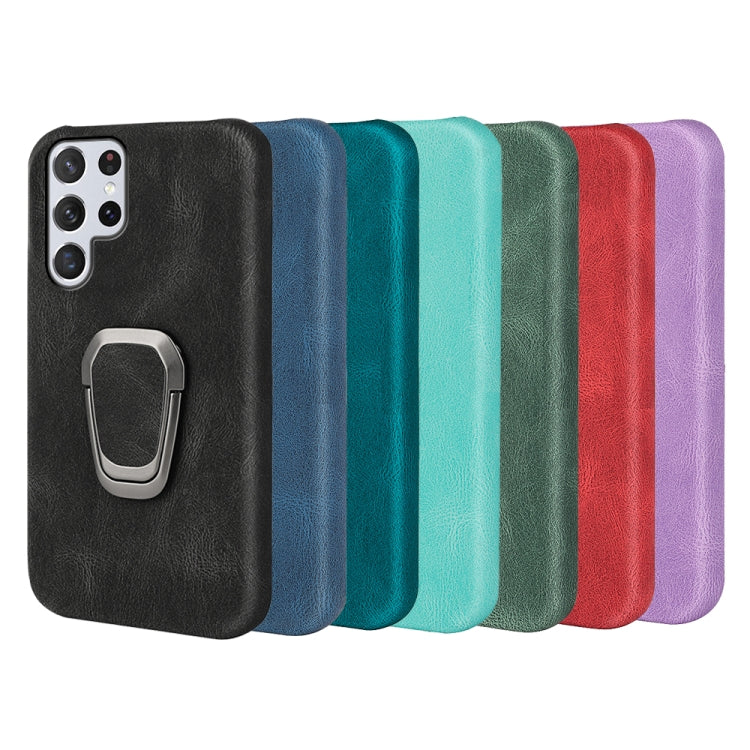 Ring Holder PU Phone Case For Samsung Galaxy S22 Ultra 5G(Black) - Galaxy S22 Ultra 5G Cases by buy2fix | Online Shopping UK | buy2fix