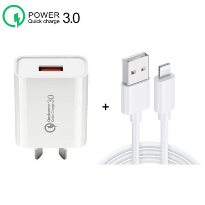 CA-25 QC3.0 USB 3A Fast Charger with USB to 8 Pin Data Cable, AU Plug(White) - USB Charger by buy2fix | Online Shopping UK | buy2fix
