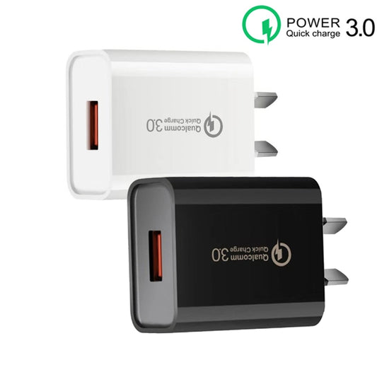 CA-25 QC3.0 USB 3A Fast Charger with USB to Micro USB Data Cable, AU Plug(Black) - USB Charger by buy2fix | Online Shopping UK | buy2fix