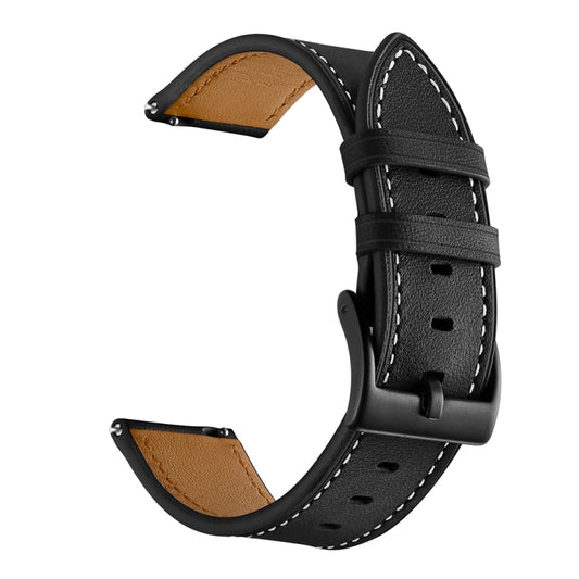 For Huawei Watch GT3 46mm / Watch GT Runner First Layer Leather Sewing Thread Watch Band (Black) - Watch Bands by buy2fix | Online Shopping UK | buy2fix