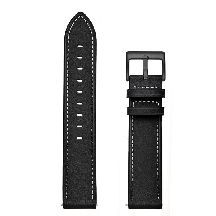 For Huawei Watch GT3 46mm / Watch GT Runner First Layer Leather Sewing Thread Watch Band (Black) - Watch Bands by buy2fix | Online Shopping UK | buy2fix