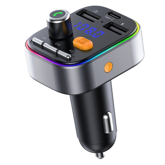 T48C Car Bluetooth 5.0 Fm Transmitter Kit Dual USB with Type-C 5V 2.4A Car Charger - Bluetooth Car Kits by buy2fix | Online Shopping UK | buy2fix