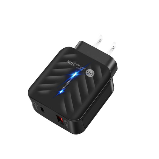PD03 20W Type-C + QC3.0 USB Charger with Indicator Light, US Plug(Black) - USB Charger by buy2fix | Online Shopping UK | buy2fix
